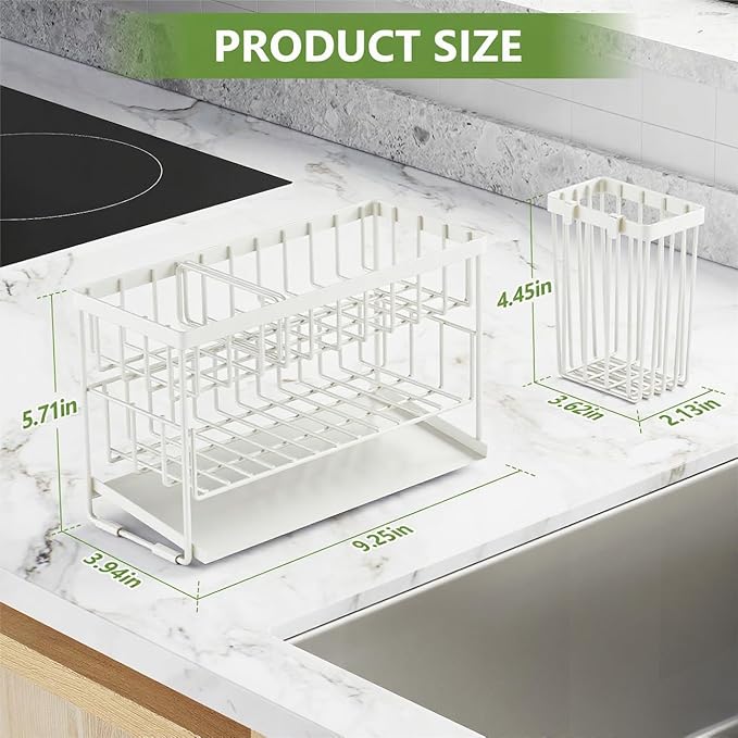 Cisily White 2-Tier Kitchen Sink Caddy Organzier Rack with Flexible Dish Brush Holder, Sponge Holder for Kitchen Sink Countertop Organization Storage,Home Decor Accessories - Image 2
