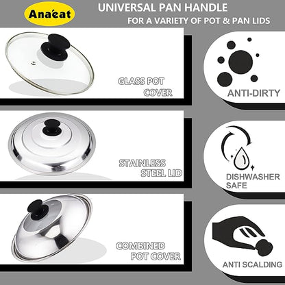 Anaeat Universal Pot Lid Replacement Knobs - Heat Resistant Silicone Pan Lid Holding Handles, Soft Non-Slip Knob for Kitchen Cookware Lid & Cover (2 Pack Black)