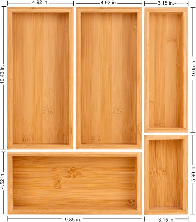 bamboo drawer organizer Set,expandable drawer dividers,wooden storage organizers,drawer organizers for kitchen, bathroom,flatware,Tea Bag Organizer (2 X 5PCS Natural) - Image 7