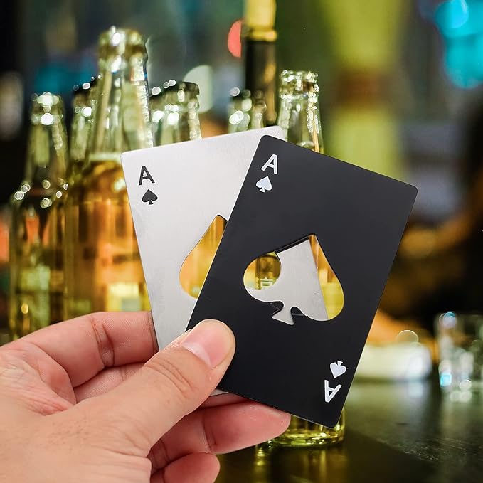 Ace Of Spades Bottle Opener-Stainless Steel Credit Card Size Casino Bottle Opener for Your Wallet Pocker Cap Opener Portable Stainless Steel Can Opener (10 Pack Black & Silver)