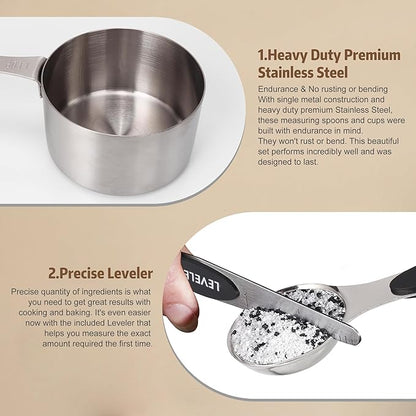 Magnetic Measuring cups and spoons Set, 5 Stainless Steel Magnetic Measuring Cup and 8 Double Sided Measuring Spoons with 1 Leveler，Kitchen Gadgets for Cooking & Baking - Image 4