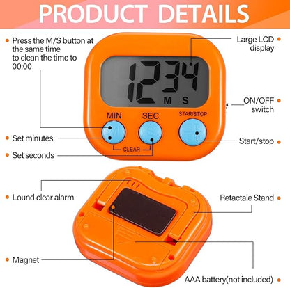 Weewooday 24 Pcs Digital Kitchen Timer Magnetic Timer Bulk On/Off Switch Minute Second Count up Countdown Loud Alarm for Exercise Cook Baking (Pink,Orange) - Image 6
