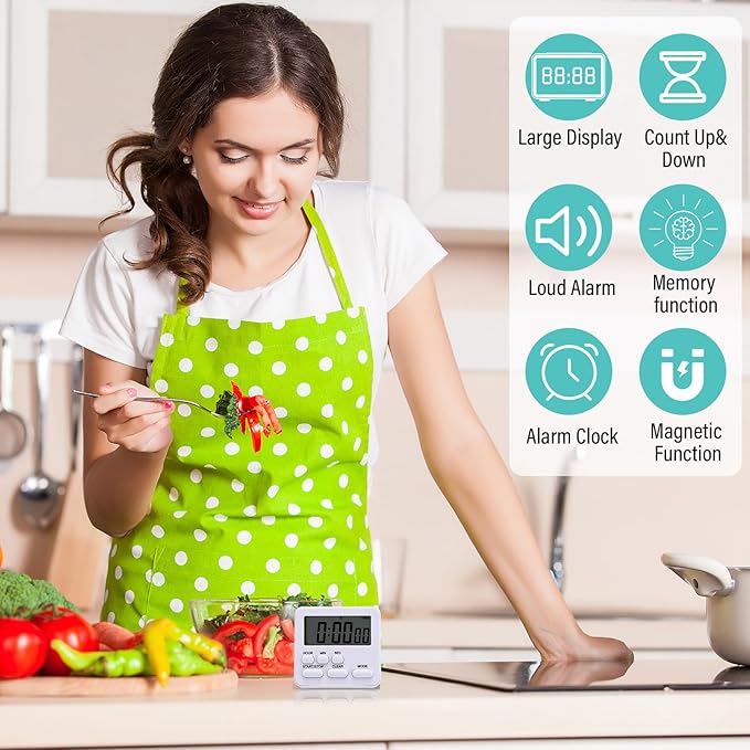 Leumoi 2 Pcs Digital Kitchen Timer 24 Hour Clock and Alarm Function Timer On/Off Switch Minute Second Count up Countdown Loud Alarm for Exercise Cook Baking(White)