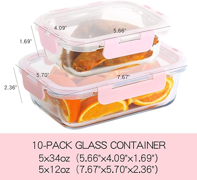 C CREST [10 Pack] Glass Meal Prep Containers, Food Storage Containers with Lids Airtight, Glass Lunch Boxes, Microwave, Oven, Freezer and Dishwasher Safe - Image 2