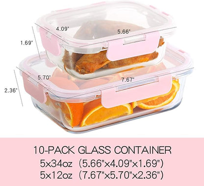 C CREST [10 Pack] Glass Meal Prep Containers, Food Storage Containers with Lids Airtight, Glass Lunch Boxes, Microwave, Oven, Freezer and Dishwasher Safe - Image 2