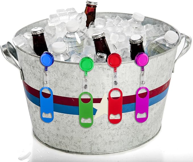 Honoson 8 Pieces Retractable Bottle Opener Bartender Flat Beer Opener with Round Badge Reel Clips Holder for Kitchen Restaurant Home Supplies Party Gifts (Classic,Assorted Color) - Image 7