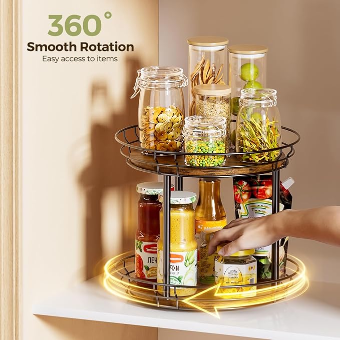 LAMU 10'' Lazy Susan Turntable Organizer, 2 Tier Round Rotating Spice Rack Organization for Kitchen Cabinet and Countertop, Wooden Lazy Susan for Table Top, Pantry, Bathroom, Vanity, Home Decor - Image 3