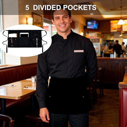 TiwerlfeServer Waist Aprons with 5 Pockets - 11.5 Inch Waterdrop & Oil Resistant Waitress Waiter Half Apron