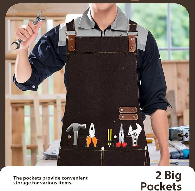 Apron for Men Women, Chef Apron with Adjustable Neck Strap, Heavy Duty Apron with Pockets, for Cooking, Gardening - Image 4