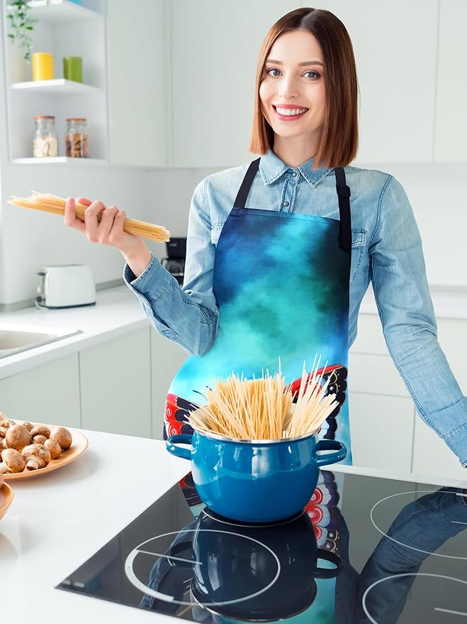 Bencailor 6 Pcs Spring Kitchen Aprons with Pockets Flower Rooster Bee Butterfly Sunflower Summer Aprons Bulk for Women(Dark Color,Butterfly) - Image 2