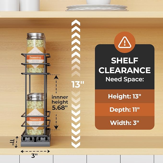 Mystozer Pull Out Spice Rack Organizer for Cabinet, Slide Out Spice Racks, Easy to Install Spice Cabinet Organizer, 2.5" Wx10.43 Dx8.26 H, 1 Drawer 2 Tiers（Black） - Image 2