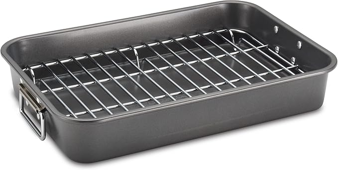 Farberware Bakeware Nonstick Steel Roaster with Flat Rack, 11-Inch x 15-Inch, Gray - Image 14