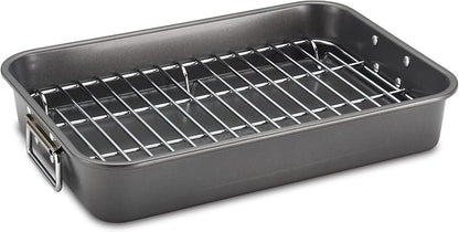 Farberware Bakeware Nonstick Steel Roaster with Flat Rack, 11-Inch x 15-Inch, Gray - Image 14