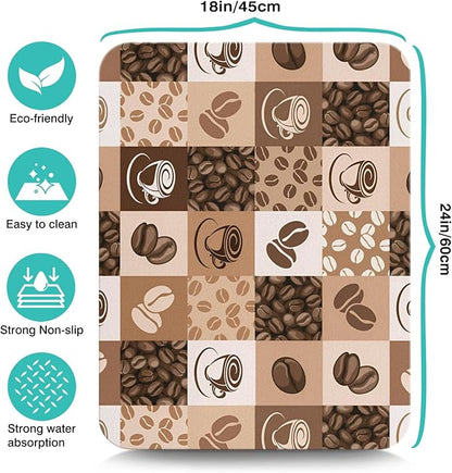 Coffee Bar Mat Accessories for Countertop Super Absorbent Anti-Slip Silicone Dish Drying Mats Kitchen Counter Draining Pad Decor Gift Fit Maker Pot Espresso Machine 24inx18in, (DS)