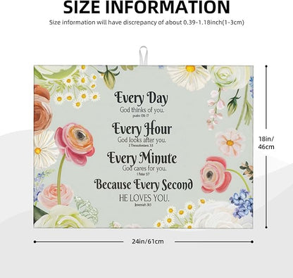 Vintage Country Watercolor Wildflowers Dish Drying Mat for Kitchen Counter, 18"x24" Microfiber Absorbent Fast Dry Mat, 2Pcs Dish Mat Faucet Mats Sets, Large Drying Kitchen Mat Kitchen Drying Pad