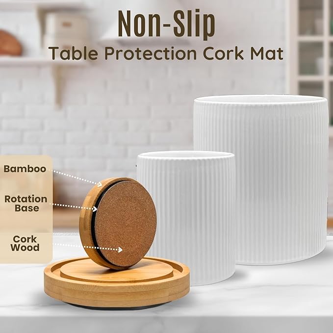 2 Pack Ceramic Utensil Holder, 7.3"+5.4" Large kitchen utensils holder for Countertop, 360° Rotating Cooking Utensil Crock for Kitchen Counter with Detachable Wooden Base, Kitchen Décor - Image 4