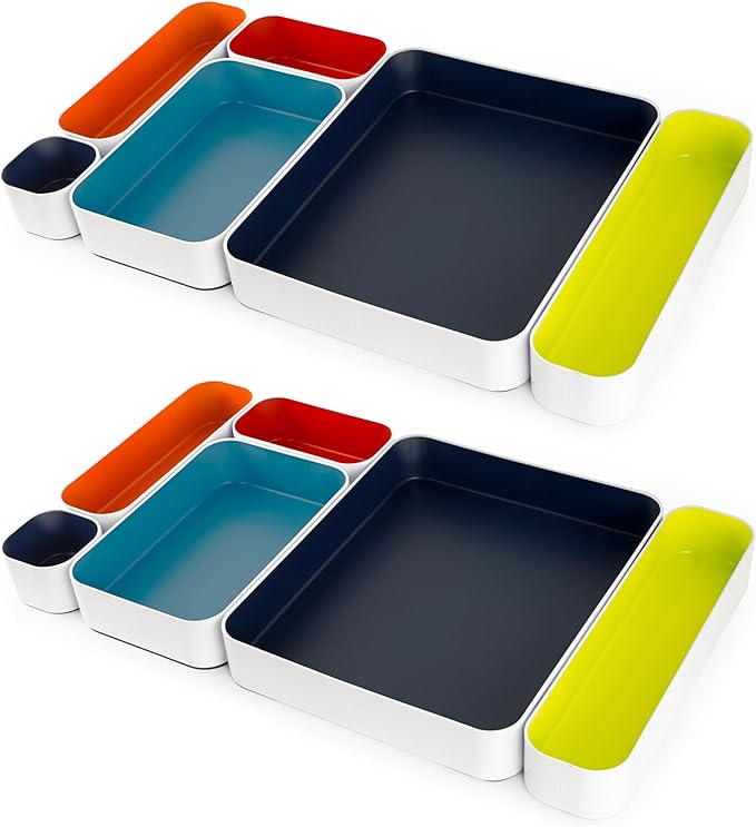 Three by Three Seattle 12 Piece Metal Organizer Tray Set for Storing Makeup, Stationery, Utensils, and More in Office Desk, Kitchen and Bathroom Drawers (Classic Colors) - Image 5