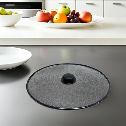 Amosfun Stainless Steel Mesh Splatter Guard Pan Lid Splatter Screen Cover With Knob Handle for Frying Pan Skillet Diameter 13 Inch
