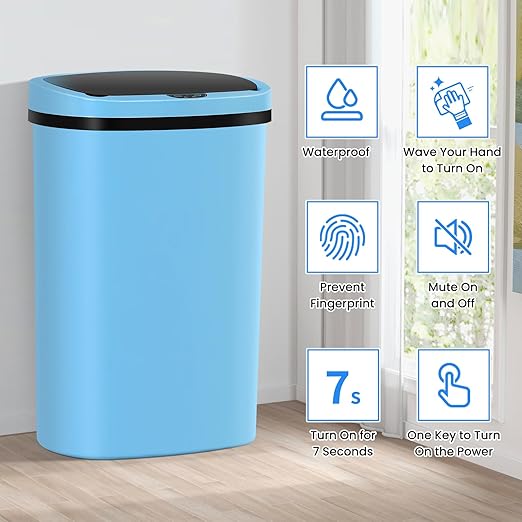 13 Gallon Trash Can | 50L Sensor Automatic Kitchen Trash Can with Lid | Touchless Garbage Bin Odor-Control for Kitchen, Office, Bedroom, Living Room (1 Pack, Blue) - Image 3
