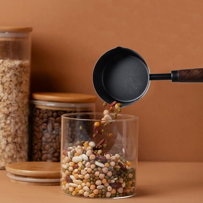 1pcs 1/3 Cup Measuring Cup with Wooden Handle Stainless Steel Measuring Scoop 80ml Measuring Spoon Black 1/3 Measuring Cups for Baking Cooking Wet and Dry Ingredients (80ml) - Image 6