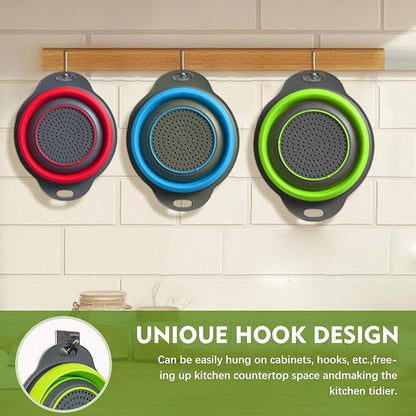 Silicone Colander Collapsible Strainers Set for Kitchen- 3 Pack (3Qt, 4Qt,5Qt) -Over Home Draining Basket, Food Vegetables & Fruits-Dishwasher Safe, BPA Free Space Saving Design (Green,Blue,Red) - Image 7