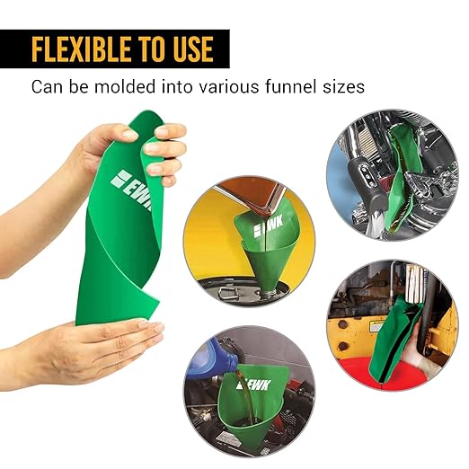 EWK Flexible Oil Funnel, Spill-Free, Reusable Moldable Funnel for Clean Oil Changes, Car & Motorcycle Maintenance, Coolant & Fluid Draining, Easy Store Roll-Up Design - Image 3