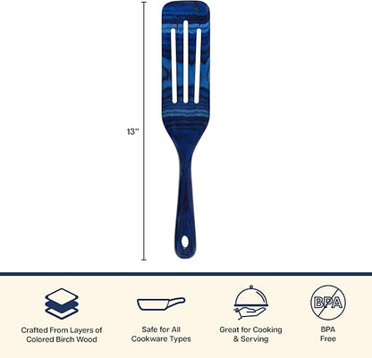 Baltique Malta 13 Inch Wooden Slotted Spurtle Spatula – Colorful Layered Birch Cooking Utensil for Stirring, Mixing & Serving