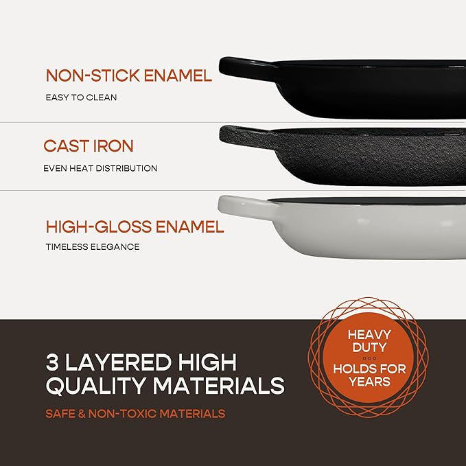 Krustic Enameled Cast Iron Dutch Oven for Sourdough Bread Baking | 6 Quart Pot with Lid | 10 Inch Ceramic Enamel Thick Coated Cookware Set with Non Stick Silicone Baking Mat for Cooking | 6 Qt | White