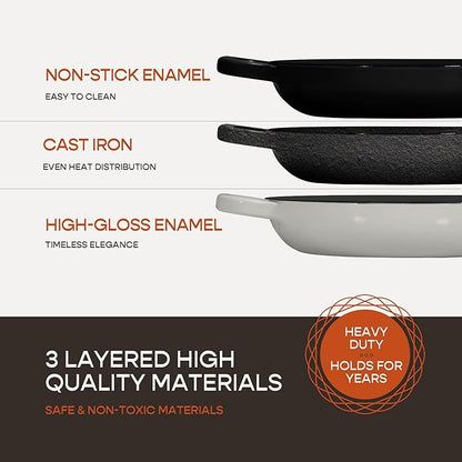 Krustic Enameled Cast Iron Dutch Oven for Sourdough Bread Baking | 6 Quart Pot with Lid | 10 Inch Ceramic Enamel Thick Coated Cookware Set with Non Stick Silicone Baking Mat for Cooking | 6 Qt | White