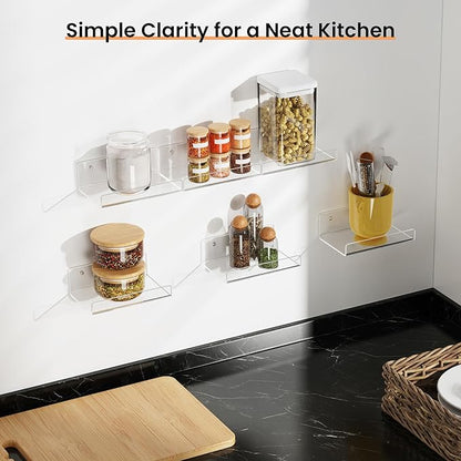 upsimples 6 Pack 6x4 Inches Acrylic Small Shelves, Floating Shelves for Wall, Display Shelf Organizer for Plants, Speaker, Radio, Toys, Clear - Image 6