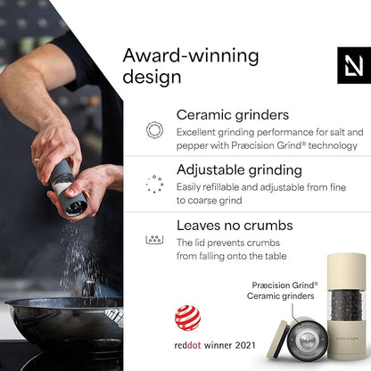 LARS NYSØM Salt and Pepper Grinder Set, Manual Salt and Pepper Mills with Adjustable Ceramic Grinder, Design Spice Shaker Set (Almond Beige) - Image 2