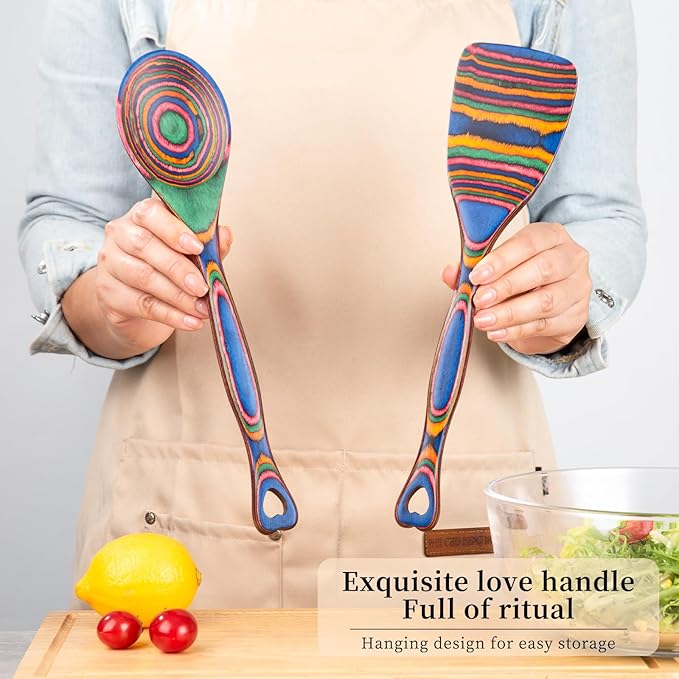 Gudamaye Pakkawood 7-Piece Wooden Cooking Utensils, Wooden Spoons for cooking, Pakkawood kitchen Utensils for Cooking, Non-Stick Spoon, Household Essentials, Heat-Resistant Spoons - Image 6