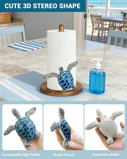 Blue Turtle Paper Towel Holder, Coastal Beach Ocean Home Decor for Kitchen Bathroom Countertop, 3D Sea Turtle Gifts for Women