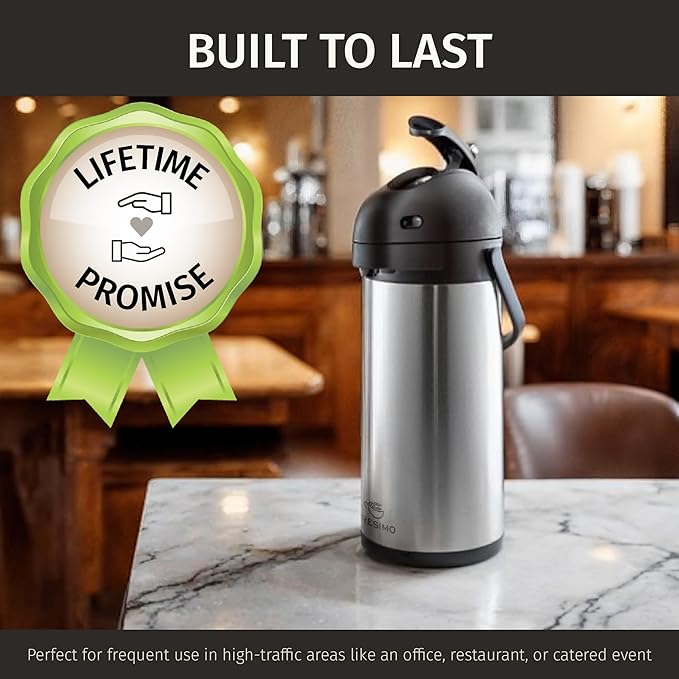Cresimo Coffee Carafe with Pump - 102oz / 3L Airpot 12 Hours Large Hot Water Carafe, Cocoa Dispenser for Parties - Tea Flask, Insulated Stainless Steel Airpots for Hot Beverage Dispenser -Coffee Pump - Image 9