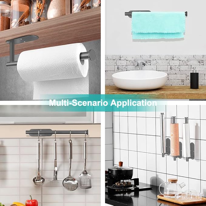 MGahyi Paper Towel Holder Wall Mount, Self Adhesive Or Drilling Paper Towel Holder Under Cabinet, 13.2 inch Stainless Steel Kitchen Paper Towel Roll Rack, Bathroom Towel Roll Hanger(Grey, Rectangle) - Image 7