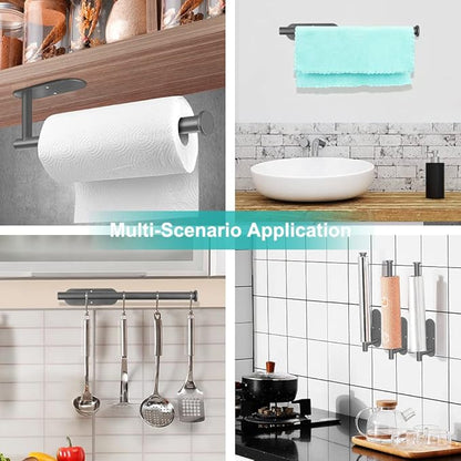 MGahyi Paper Towel Holder Wall Mount, Self Adhesive Or Drilling Paper Towel Holder Under Cabinet, 13.2 inch Stainless Steel Kitchen Paper Towel Roll Rack, Bathroom Towel Roll Hanger(Grey, Rectangle) - Image 7