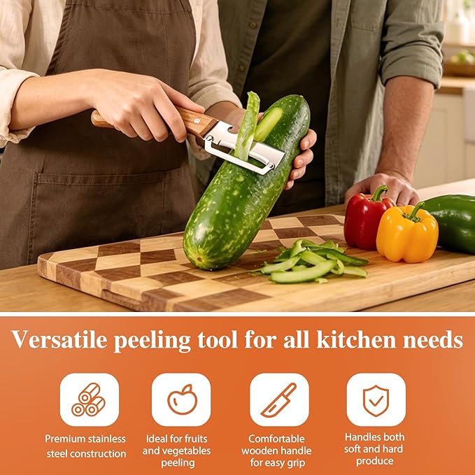 3 Pcs Multifunctional Vegetable Peeler,Multi-Functional Kitchen Peeler with Integrated Opener,Wooden Handle, Stainless Steel Blade Kitchen Tool for Fruit Apple Potato - Image 6