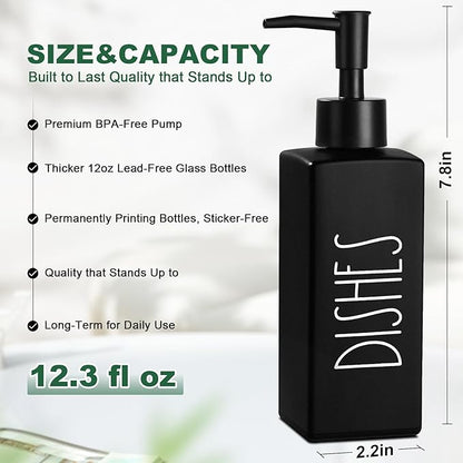 Dish Soap Dispenser, Matte Black Soap Dispenser for Kitchen, Glass Dishes Dispenser with Pump, Farmhouse Liquid Soap Bottle Dispenser, Refillable Soap Bottle for Kitchen Decor, 12.3fl oz - Image 2