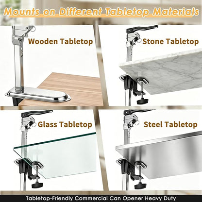 Commercial Manual Can Opener Heavy Duty for #10 Cans, Industrial Can Opener with Tabletop Clamp Mount, Stainless Steel Blade and Base, Dual Mounting Options for Restaurants & Home Kitchens
