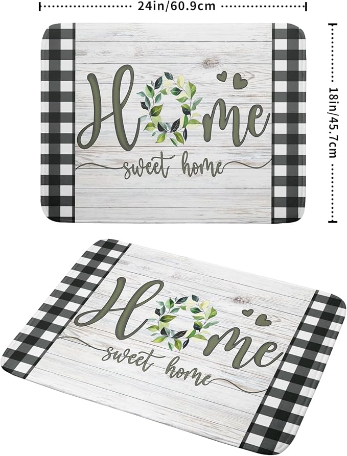 Giwawa Home Sweet Home Dish Drying Mat 18x24 Inch Spring Summer Green Leaf Wreath Dish Drainer Mats Rustic Wood Board Microfiber Dish Drying Rack Pad for Kitchen Countertop Farmhouse Decor