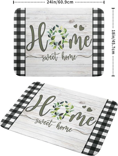 Giwawa Home Sweet Home Dish Drying Mat 18x24 Inch Spring Summer Green Leaf Wreath Dish Drainer Mats Rustic Wood Board Microfiber Dish Drying Rack Pad for Kitchen Countertop Farmhouse Decor