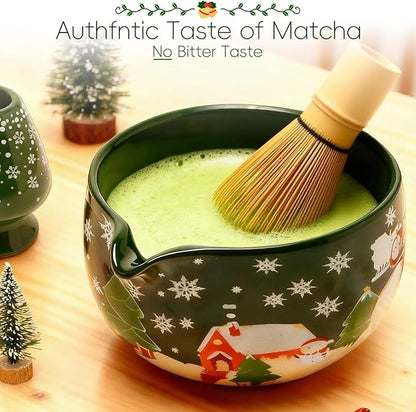 Christmas Matcha Whisk Set, Ceramic Matcha Set Includes Bowl & Holder, Bamboo Whisk (Chasen), Scoop, Spoon and Sifter, 6PCS Matcha Kit Covers Everything Needed for Making Matcha - Image 3
