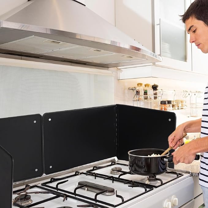 Black Large 2 Pieces 2 Sided Splatter Guard for Frying Stove Top,Oil Splash Guard Cooking for Stove,Non Stick Foldable Splatter Screen for Stove Top - Image 7