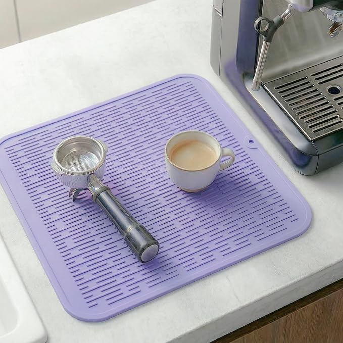 MicoYang Silicone Dish Drying Mat for Multiple Usage,Easy clean,Eco-friendly,Heat-resistant Silicone Mat for Kitchen Counter or Sink,Refrigerator or Drawer Liner Light Purple XL 18 inches x 16 inches - Image 8