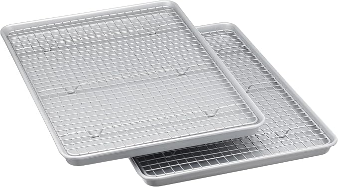 Amazon Basics Ceramic Nonstick Baking Sheets & Cooling Rack Set, Dishwasher Safe, Oven Safe, Half Sheet Size, Gray, 2-Pack by AmazonBasics
