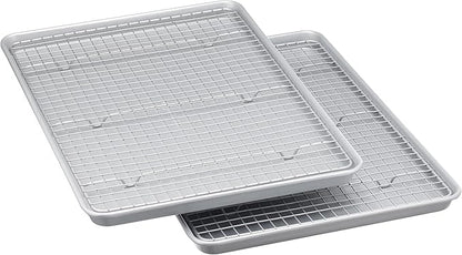 Amazon Basics Ceramic Nonstick Baking Sheets & Cooling Rack Set, Dishwasher Safe, Oven Safe, Half Sheet Size, Gray, 2-Pack by AmazonBasics