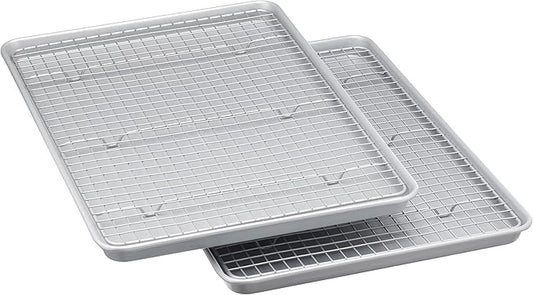 Amazon Basics Ceramic Nonstick Baking Sheets & Cooling Rack Set, Dishwasher Safe, Oven Safe, Half Sheet Size, Gray, 2-Pack by AmazonBasics