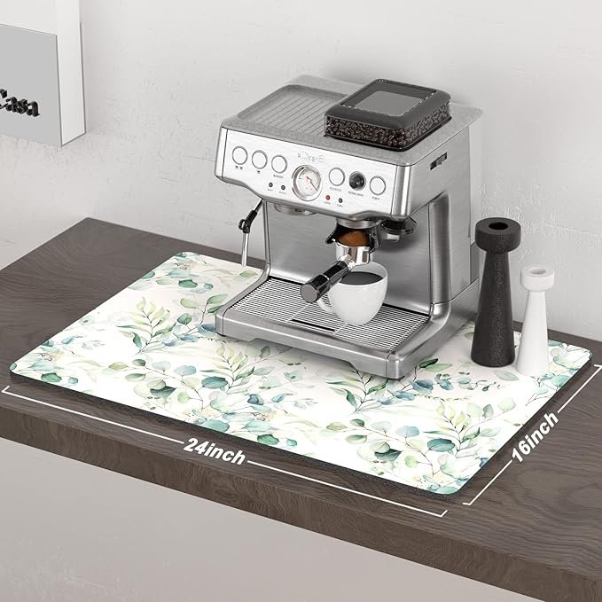 Rnivvi Coffee Mat, 16" x 24" Cute Minimalism Design Coffee Bar Mats for Espresso Machine Station Accessories and Organizer, Hide Stain Rubber Backed Absorbent Dish Drying Pad for Kitchen Counter,White - Image 2
