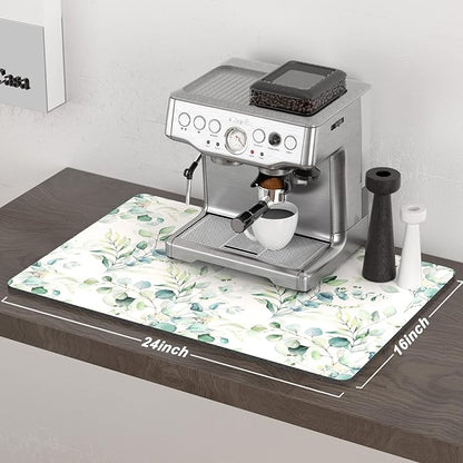 Rnivvi Coffee Mat, 16" x 24" Cute Minimalism Design Coffee Bar Mats for Espresso Machine Station Accessories and Organizer, Hide Stain Rubber Backed Absorbent Dish Drying Pad for Kitchen Counter,White - Image 2