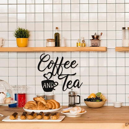 Ferraycle Coffee Bar Decor, 12 x 10.2 Inch Sign for Wall Metal Rustic Hanging Wall Art Vintage Black Cup Letter Sign for Cafe Home Office Kitchen(Coffee and Tea) - Image 6